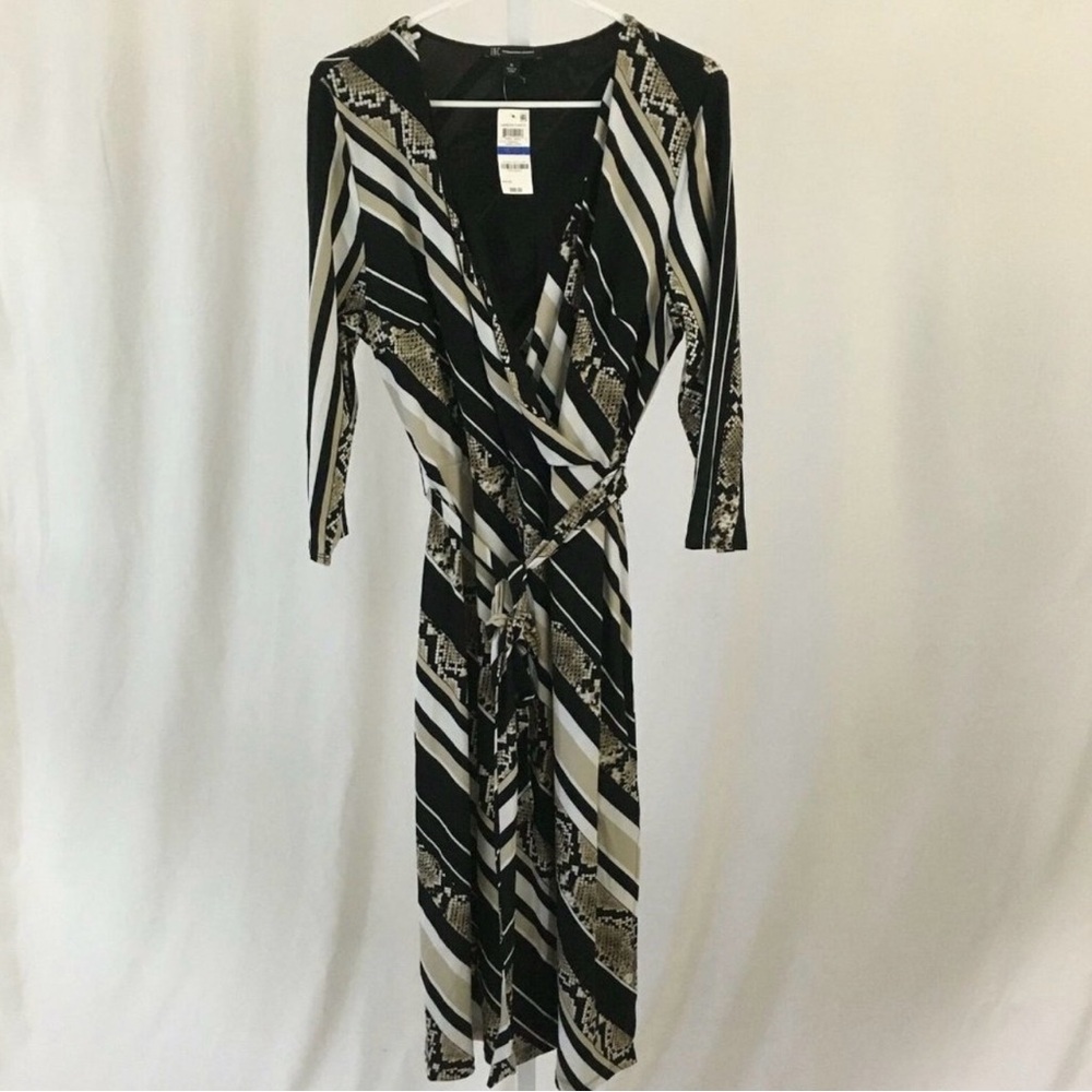 INC International Concepts Black and Cream Patterned Midi Dress
